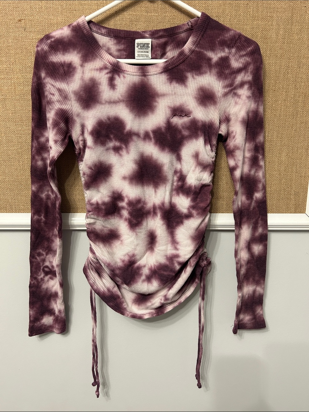 PINK Victoria's Secret Mauve Tie-Dye Long Sleeve Ruched Top